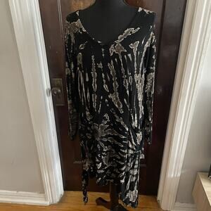 Kathmandu Imports Rayon Tunic Shirt Black Tie Dye Pockets Soft Comfy